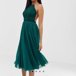 ASOS DESIGN lace top tulle midi dress